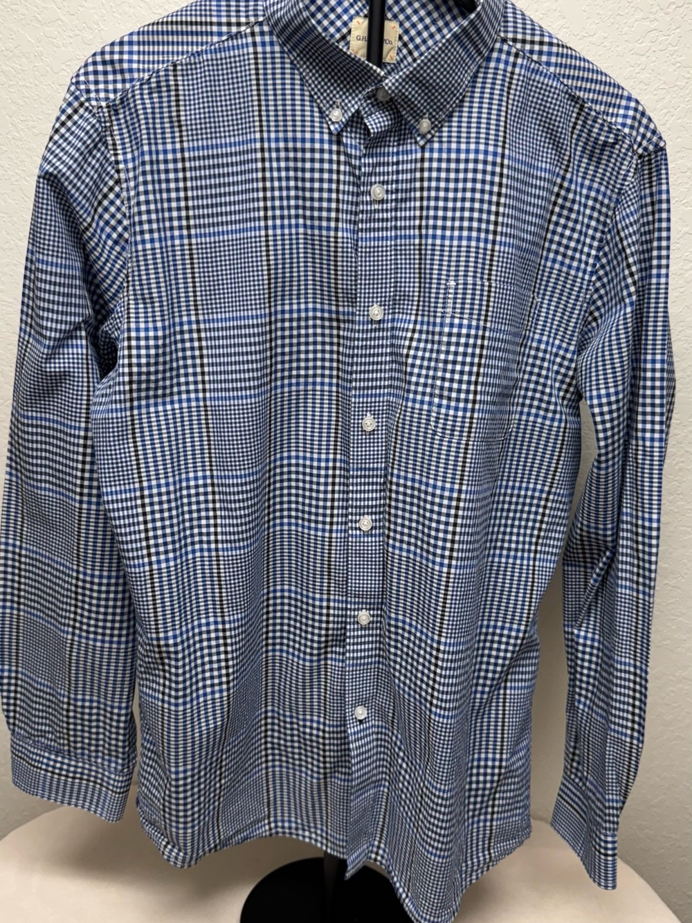 Men's Blue Checked Long-Sleeve Button-Down Shirt